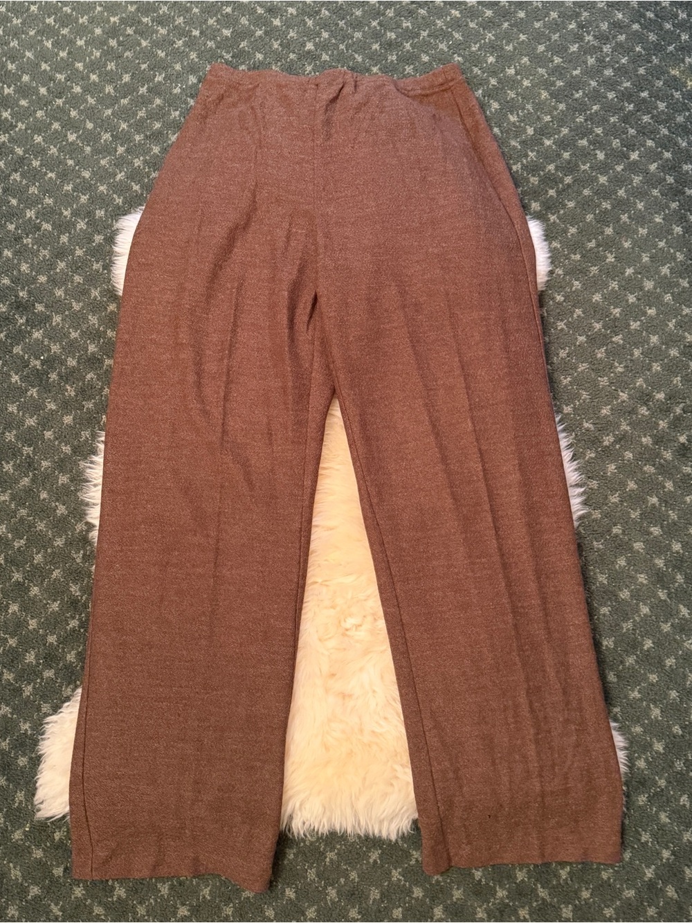 Eileen Fisher Brown Wool Wide Leg Pull-On Trousers Stretch Waist Pants